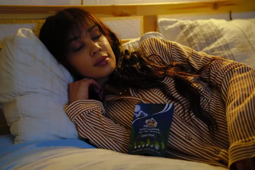 canna mood model sleeping with mixed fruit sleep gummies