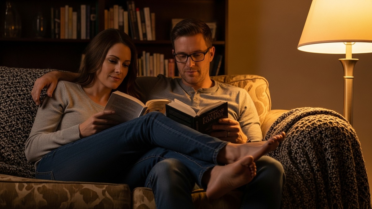 couple winding down together in the evening for better sleep
