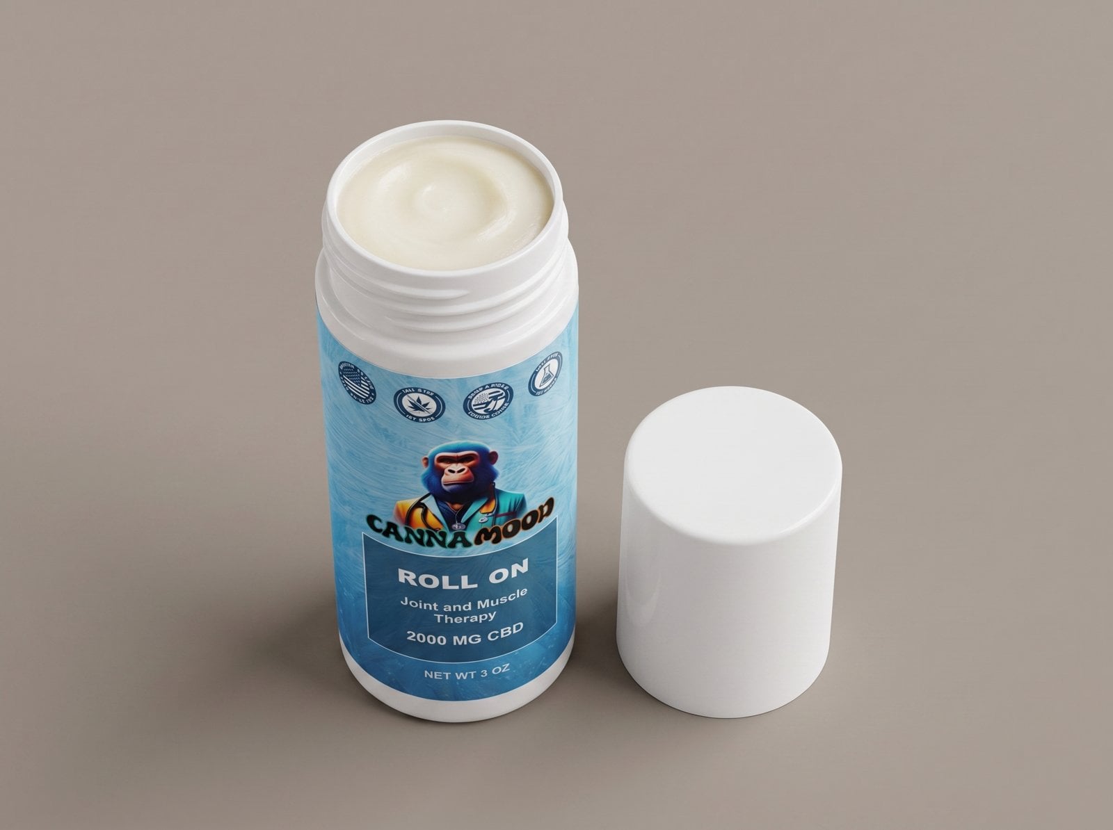 Close-up of the Canna Mood 3:1 CBD THC topical balm tin open with product texture visible on a neutral background